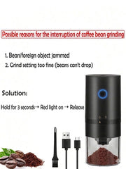 1pc Electric Coffee Grinder, Portable USB Rechargeable Coffee Grinder With Ceramic Burr, Espresso Coffee Bean Grinder, Suitable For Home, Office, Travel, Back To School Supplies