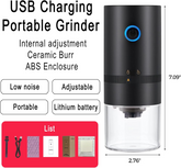 Portable Electric Burr Coffee Grinder, 1500mAh USB Rechargeable with Ceramic Burr & 10 Filters, for Espresso, French Press, Travel & Home Use