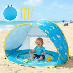 Summer Beach Tent for Kids Blue Pop up Play Tent Sun Shelter UV Protection Playhouse Indoor Outdoor Game Perfect Toy Gift Fun