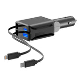 100W 4-in-1 Retractable Vehicle Charger, Fast Charging Supported Multiport Type C Adapter with Lightning Cable & Dual Ports – Universal Charging Solution for iPhone, iPad, Samsung, Google Pixel
