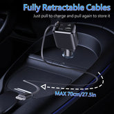 100W 4-in-1 Retractable Vehicle Charger, Fast Charging Supported Multiport Type C Adapter with Lightning Cable & Dual Ports – Universal Charging Solution for iPhone, iPad, Samsung, Google Pixel