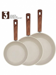 1pc/2pcs/3pcs Cookware Set, Thick Bottom Non-Stick Coating, Wooden Handle, Easy To Clean, Suitable For Various Stoves And Kitchen Cooking, Note The Size, Choose Set Or Single Pan