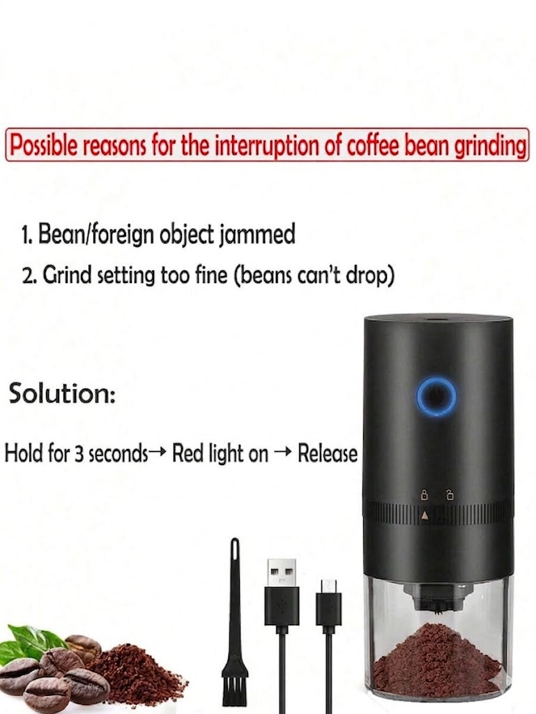 1pc Electric Coffee Grinder, Portable USB Rechargeable Coffee Grinder With Ceramic Burr, Espresso Coffee Bean Grinder, Suitable For Home, Office, Travel, Back To School Supplies