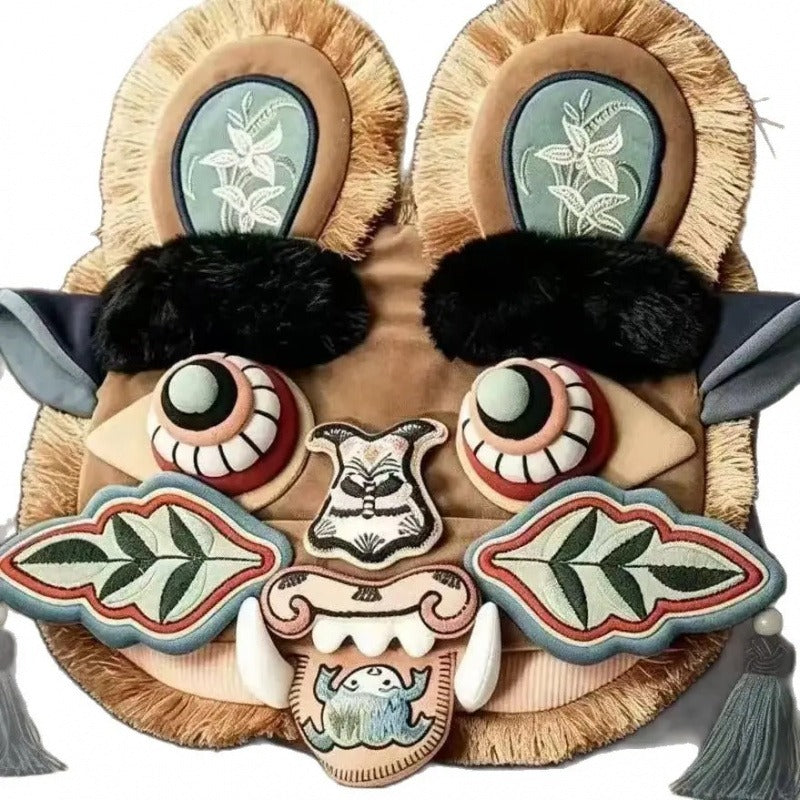 Hand-Embroidered Chinese-Style Lion Dance Shoulder Bag