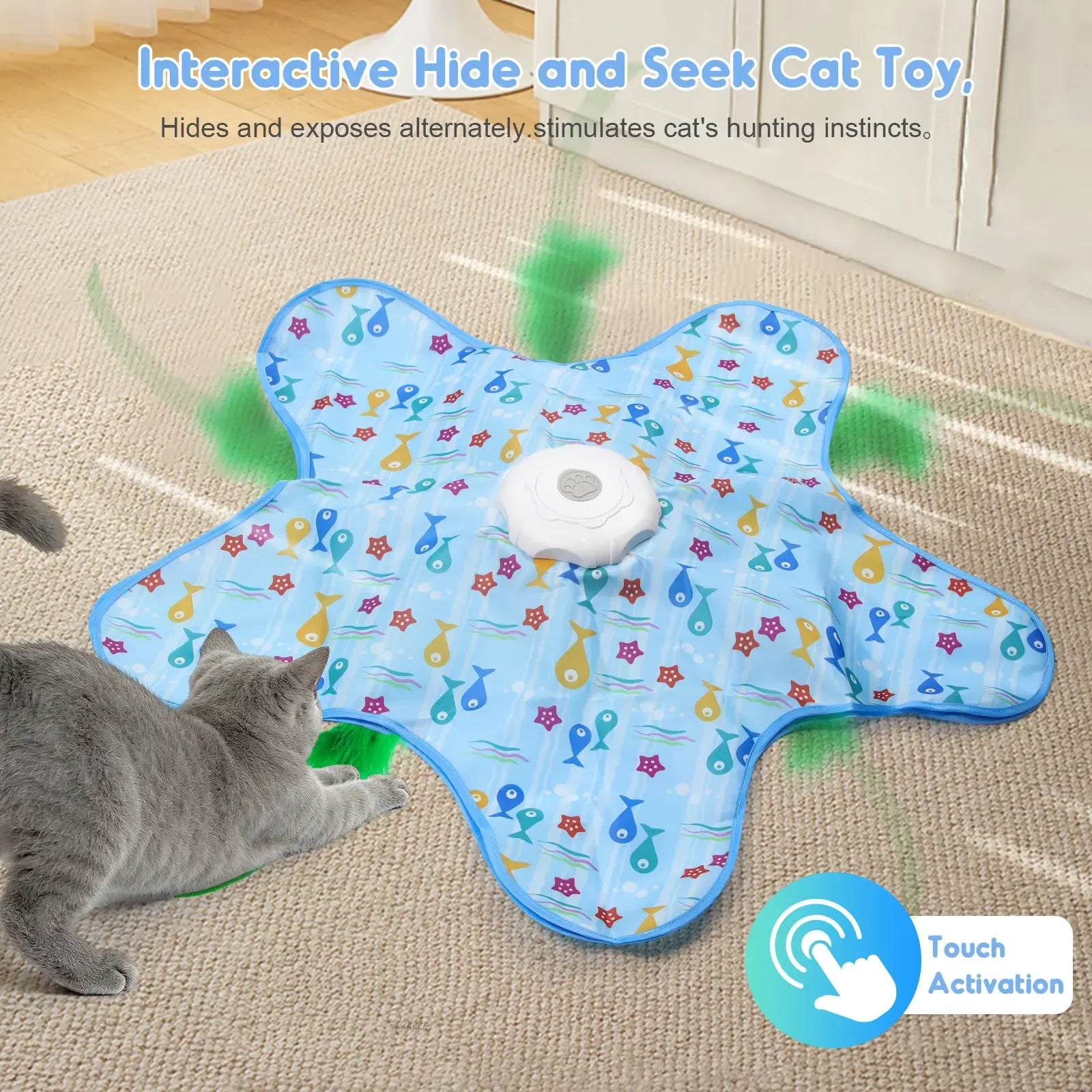 Automatic Wireless Smart Cat Toy 360° Rotation Smart Sensor Hide And Seek Cat Toy Artificial Feathers Cat Toy Pet Supplies ﻿