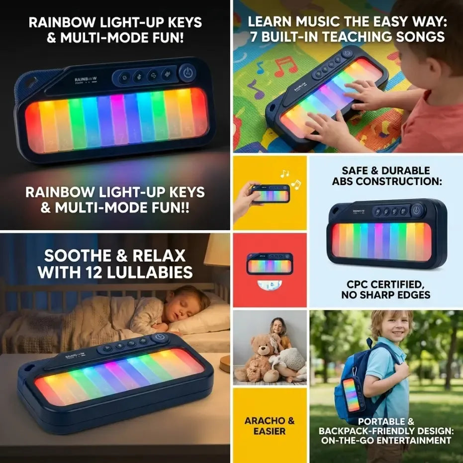 Toddler Pocket Mini Piano with Rainbow Lights | 13 Keys Interactive Travel Musical Toy, Lullabies & Teaching Songs, Birthday Gift for 1-6 Years Old Boys Girls