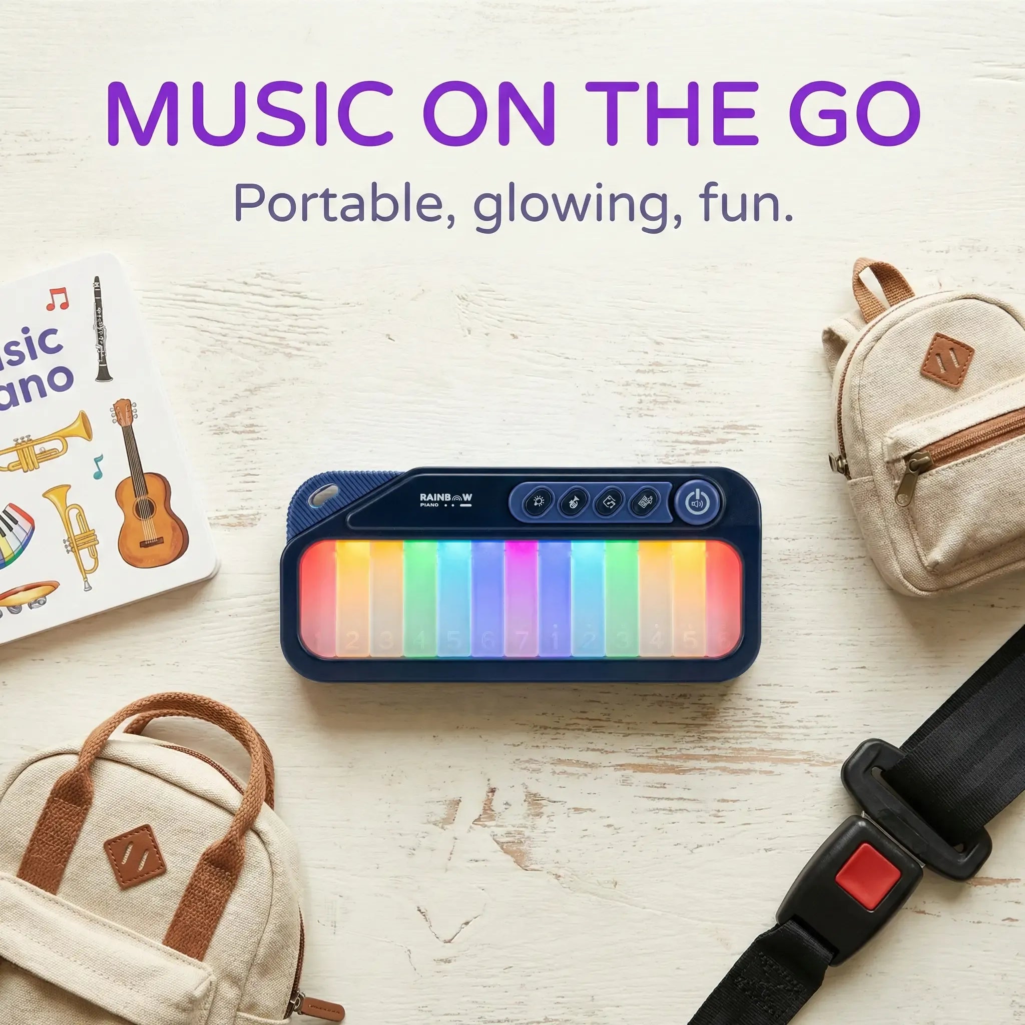 Toddler Pocket Mini Piano with Rainbow Lights | 13 Keys Interactive Travel Musical Toy, Lullabies & Teaching Songs, Birthday Gift for 1-6 Years Old Boys Girls