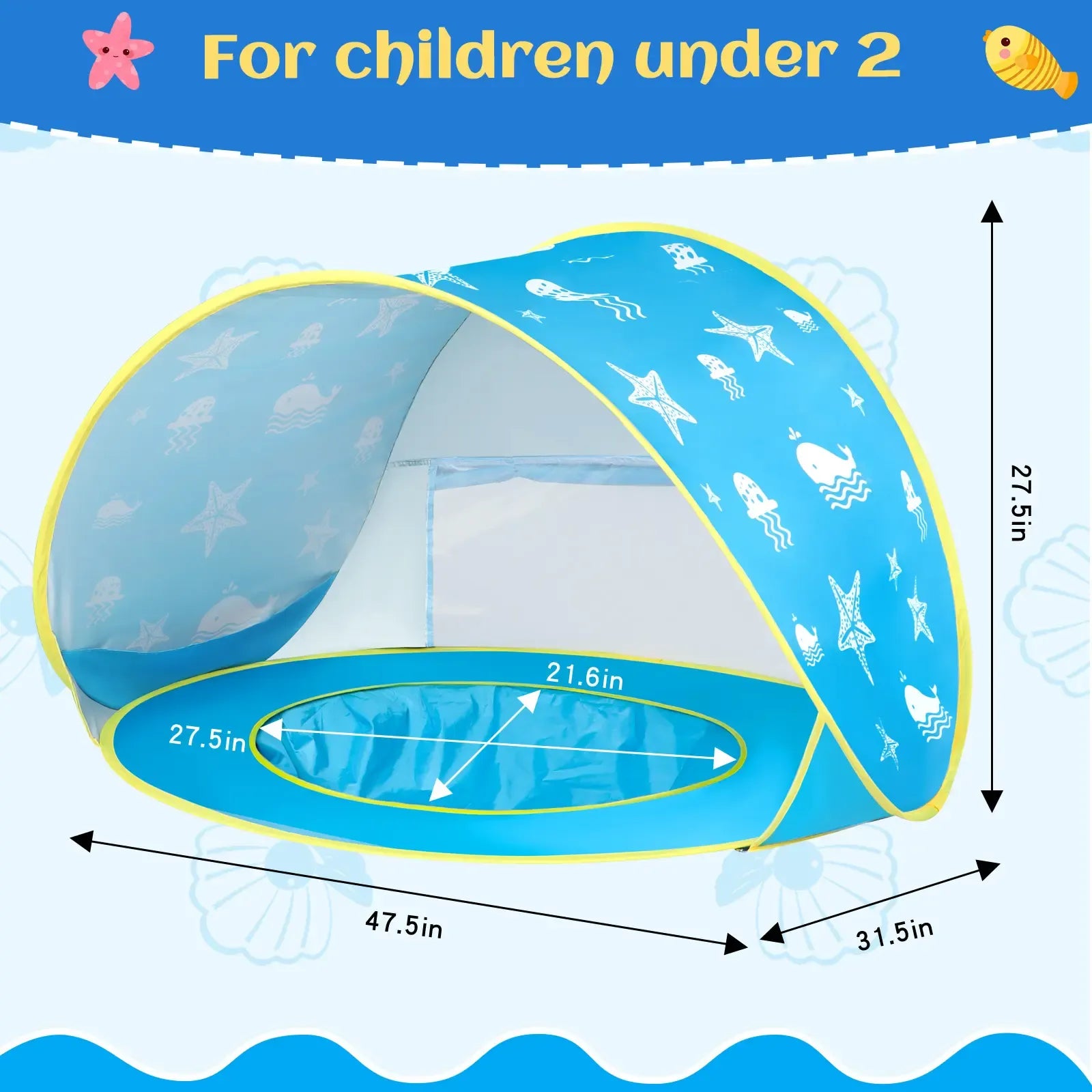 Summer Beach Tent for Kids Blue Pop up Play Tent Sun Shelter UV Protection Playhouse Indoor Outdoor Game Perfect Toy Gift Fun