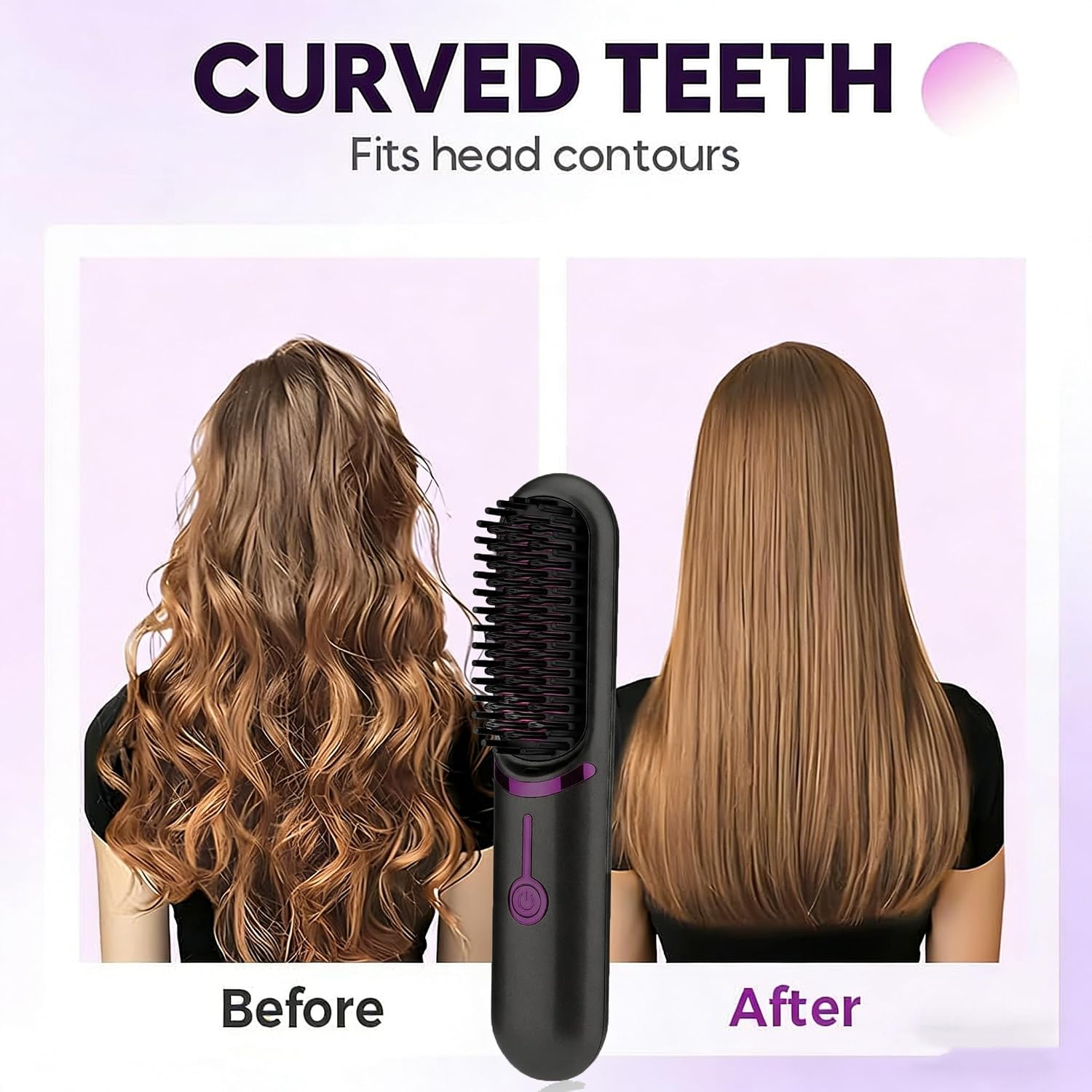 Straightening Brush, Wireless Straightening Brush, Portable Cordless Straightener Straightener with USB Charging Function, 2-in-1 Negative Ion Hair Straightening Brush (Black-1)