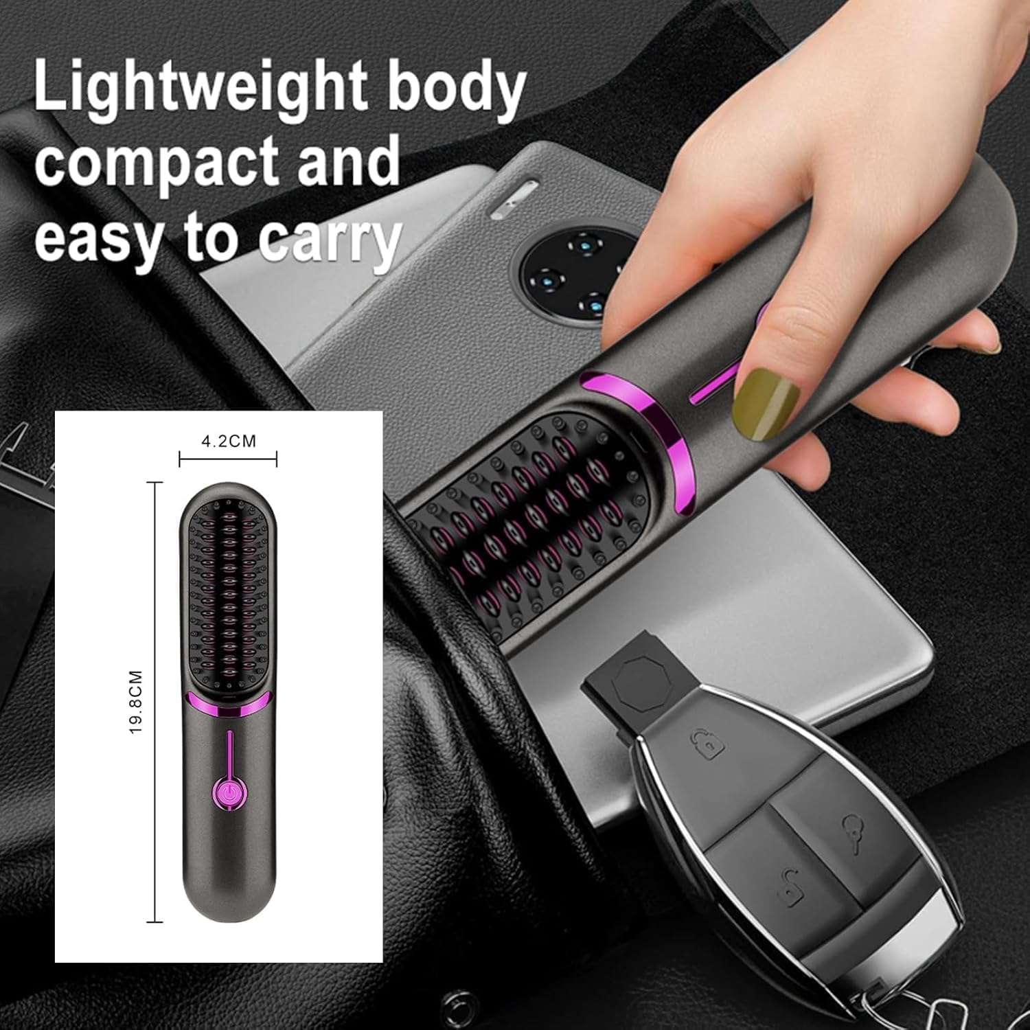 Straightening Brush, Wireless Straightening Brush, Portable Cordless Straightener Straightener with USB Charging Function, 2-in-1 Negative Ion Hair Straightening Brush (Black-1)