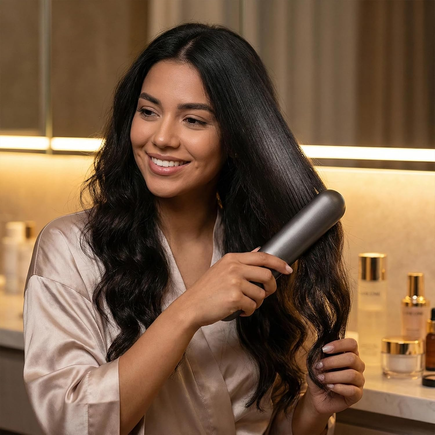 Straightening Brush, Wireless Straightening Brush, Portable Cordless Straightener Straightener with USB Charging Function, 2-in-1 Negative Ion Hair Straightening Brush (Black-1)