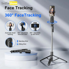 Smart AI Face Tracking Phone Tripod, Panoramic Tracking, 360° Pan & Tilt Auto-Follow Stabilizer for Vlogging, Live Streaming, Home and Outdoor Use
