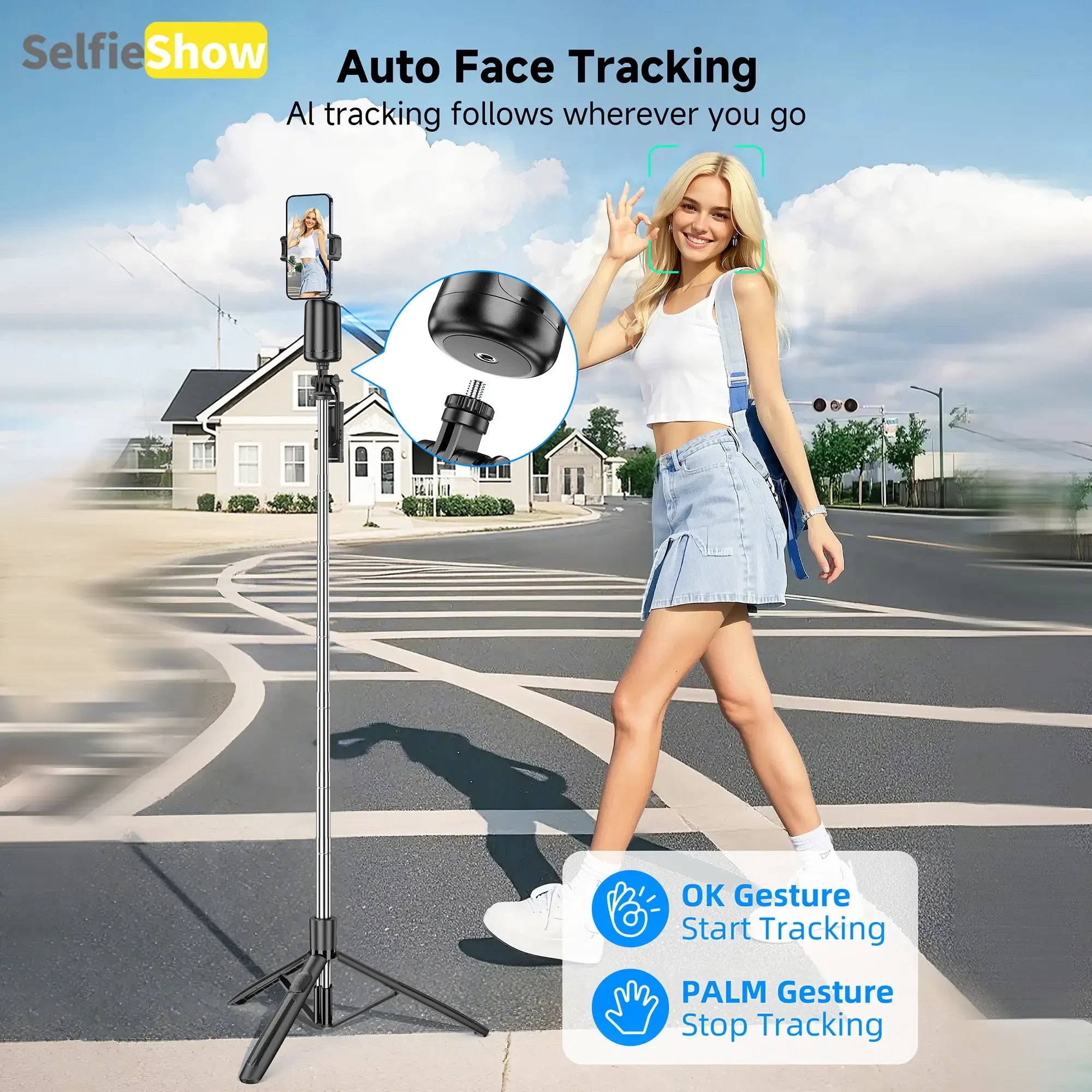 Smart AI Face Tracking Phone Tripod, Panoramic Tracking, 360° Pan & Tilt Auto-Follow Stabilizer for Vlogging, Live Streaming, Home and Outdoor Use