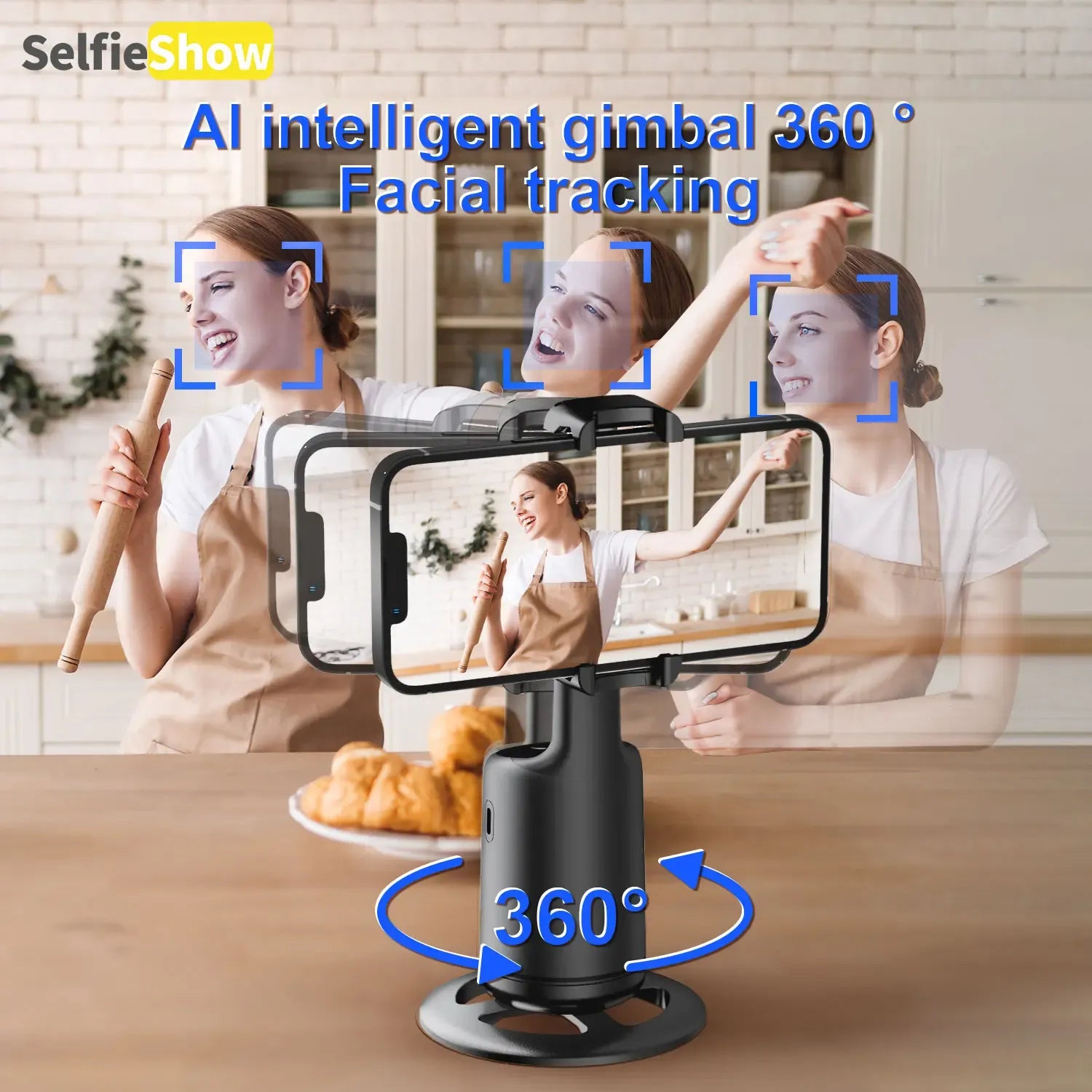 Smart AI Face Tracking Phone Tripod, Panoramic Tracking, 360° Pan & Tilt Auto-Follow Stabilizer for Vlogging, Live Streaming, Home and Outdoor Use