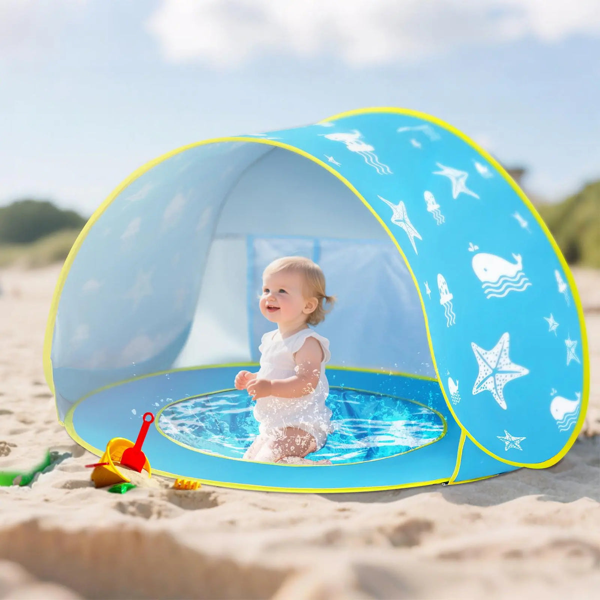 Summer Beach Tent for Kids Blue Pop up Play Tent Sun Shelter UV Protection Playhouse Indoor Outdoor Game Perfect Toy Gift Fun